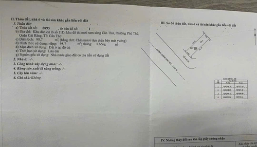 BÁN NỀN 98M2,  LỘ 28M, SỔ ĐỎ, KDC LONG THỊNH,CÁI RĂNG, CẦN THƠ